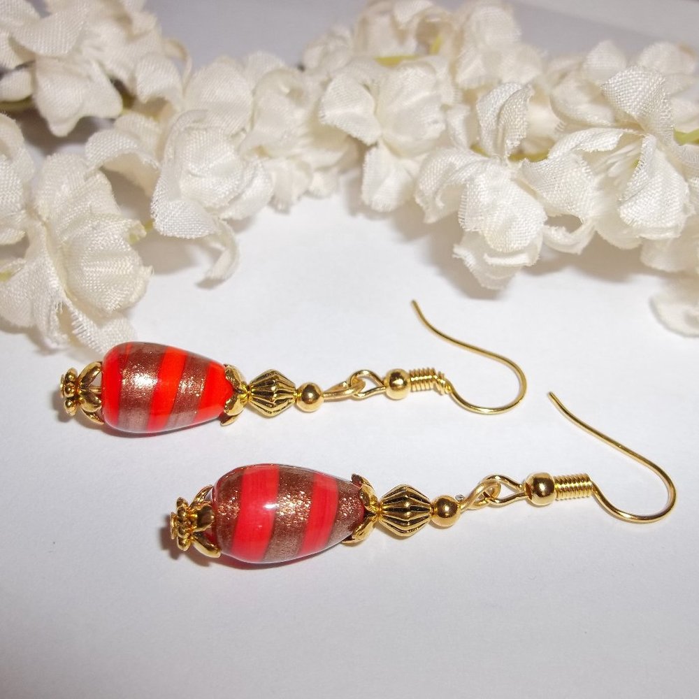 Orange & Gold Dangle Earring Handmade Jewelry 5241 - Picture 4 of 8